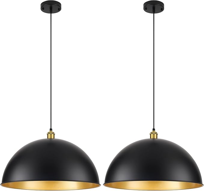 20 Inch Black Pendant Light Fixtures, Vintage Pendant Lights Kitchen Island, Adjustable Height Large Farmhouse Pendant Light for Kitchen Dining Room Bedroom 2 Pack