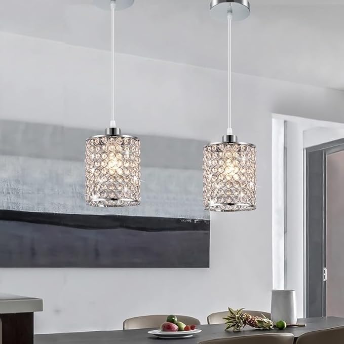 Battery Operated Pendant Lights with Remote 1 Pack, Rechargeable Pendant Light Not Hardwired,Crystal Glass Chandelier Cordless Ceiling Hanging Lamp for Kitchen Island Dining Room Table