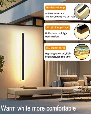 2Pack 71inch Long Outdoor Modern LED Wall Light,55W Waterproof IP65 Warm White 110V led Wall Mount Lighting Fixture Rectangular Black Wall Lights Elegant Frosted White Acrylic Anti Rust