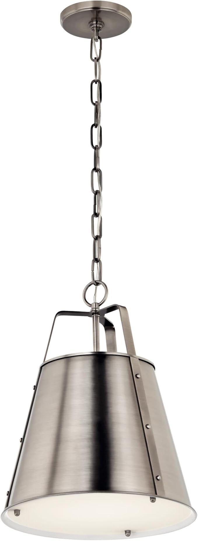 Kichler Etcher 1-Light Pendant, Updated Traditional Light with Etched Painted White Glass Diffuser in Classic Pewter, for Kitchen or Dining Room (17" x 13"), 52710CLP