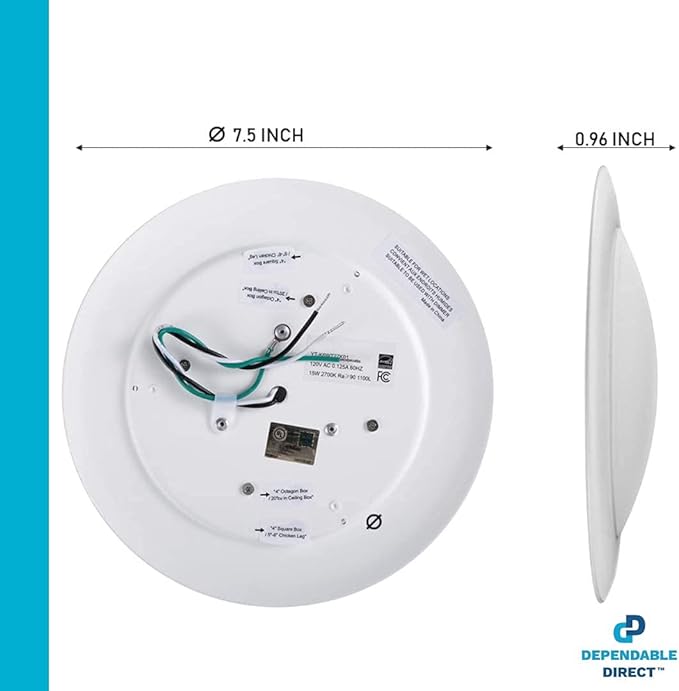 7.5" Ceiling Lighting Fixture I LED Lights for Bedroom I 16.5W (120W Eq), 120V, 2700K Porch Lights I Wet Location LED Light - 4/6" J-Box | Flush Mount Ceiling Light Fixture