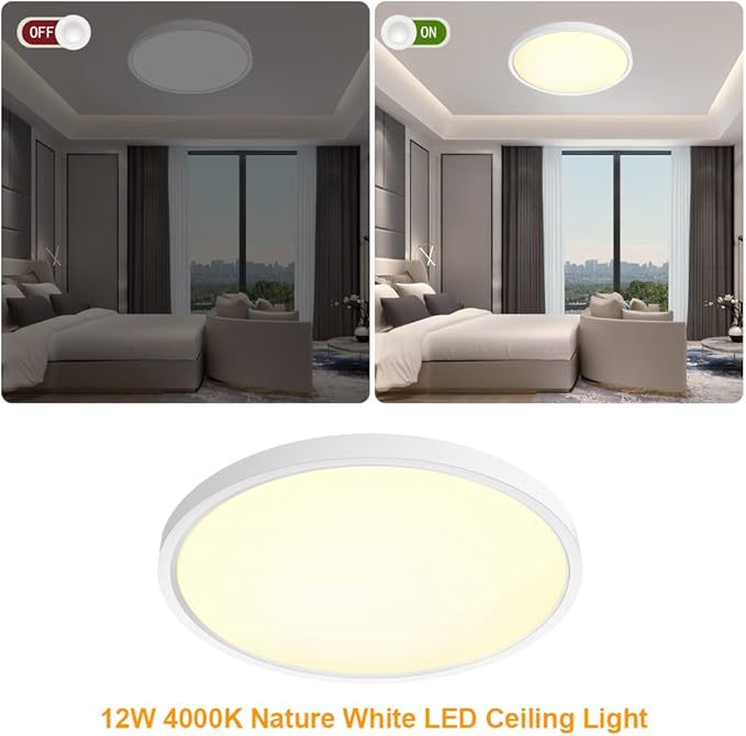 inShareplus LED Flush Mount Ceiling Light Fixture, 1500ML 4000k Natural White 7inch Flat Modern Ceiling Lighting,12W(120W Equiv), Ceiling Lamp Used in Bedroom, Bathroom, Kitchen, Corridor