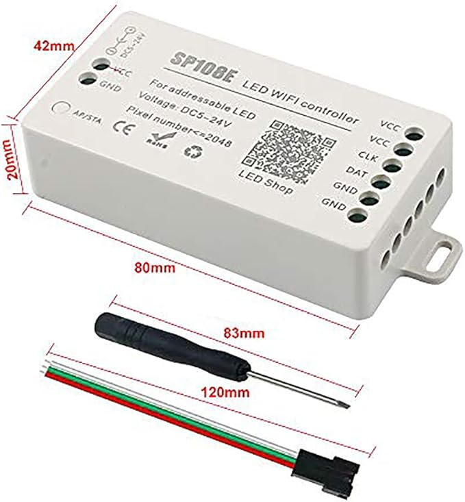 RGBZONE SP108E WiFi LED Controller, Smart APP Control, DC5V/12V/24V WS2812B WS2811 WS2815 WS2801 SK6812-RGBW WS2813 SK9822 etc Almost LED Strip Module Light