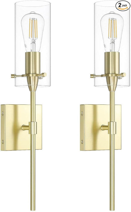 XiNBEi Lighting Brass Wall Sconce Set of 2, Modern Single Bathroom Sconces Wall Lighting Indoor Sconce Bathroom Lighting for Bedroom Vanity & Living Room