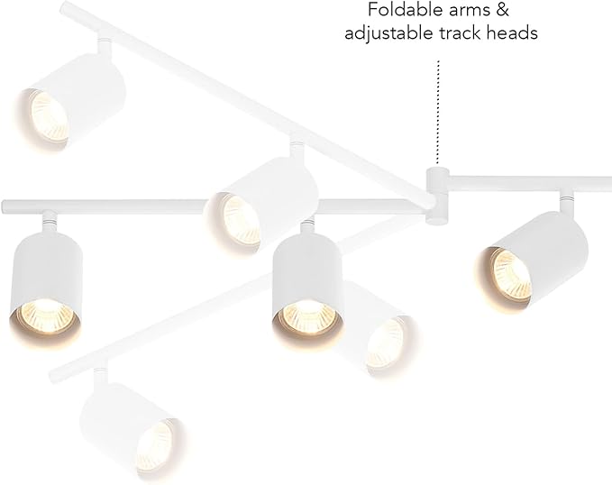 Globe Electric 64000122 47" 6-Light Foldable Track Lighting, Matte White, Cylindrical Shades, Adjustable Pivoting Heads, Modern Ceiling Light Fixture for Kitchen Island, Hallway, or Dining Room