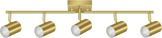 BoostArea 5 Light Track Lighting Fixtures Ceiling, Gold Kitchen Lighting Fixtures Ceiling, LED Track Lighting Kit, Rotatable Light Heads, Modern Track Lights for Kitchen/Living Room/Hallway, No Bulb