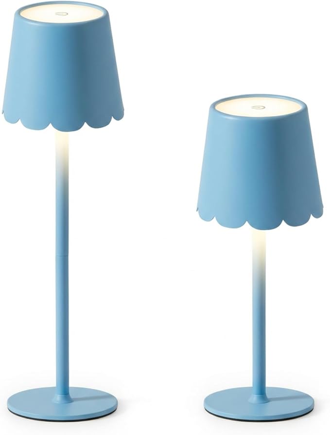 Pickmesh 1 Pack Scalloped Touch Cordless Table Lamp Rechargeable 4000mah Battery 3 Color Stepless Dimmable Portable LED Desk Light for Mahjong Gift Bedroom Wedding Bars Outdoor Party Home Decor(Blue)