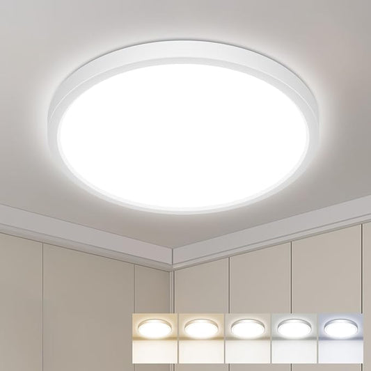 hepside LED Flush Mount Ceiling Light, 13Inch 24W LED Ceiling Lights Fixture,5 Color Temperatures in One,Ultra-Thin Flush Mount Light Fixture for Closet Bathroom Hallway Bedroom Laundry (White)