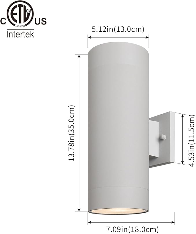 mirrea Modern Outdoor Porch Light Patio Light in 2 Lights with Aluminum Cylinder and Tempered Glass Cover Waterproof Wall Sconce 2 Pack (Metallic Gray)