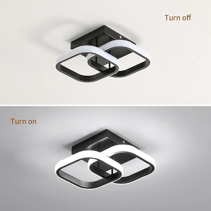 Modern LED Ceiling Light, 9 Inch Square Hallway Light Fixtures 6500K Cool White Black Mini Ceiling Light for Corridor, Bedroom, Kitchen, Balcony, Stair, Entrance