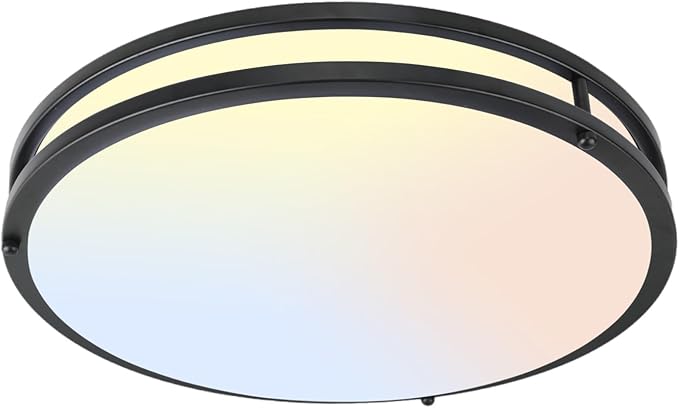 16Inch Flush Mount LED Ceiling Light Fixtures Black, 5CCT Adjustable 2700K 3000K 4000K 5000K 6500K, 4500LM Close to Ceiling Light for Kitchen, Hallway, Bathroom, Kitchen, Bedroom, 1 Pack