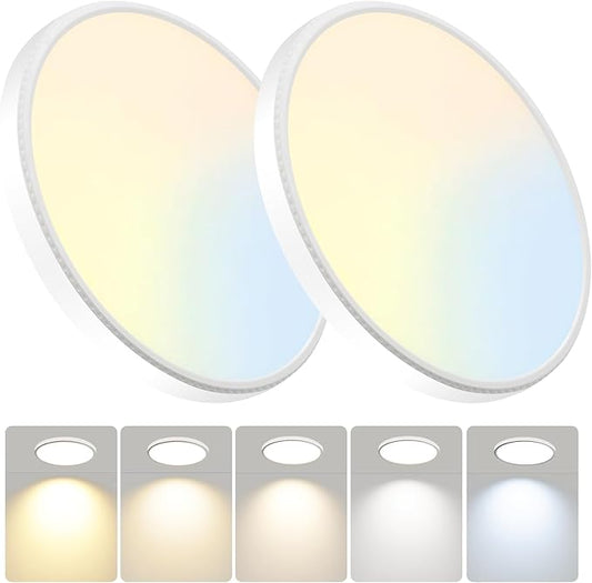 12Inch Dimmable LED Ceiling Lights, 5 Colors Selectable (3000K-6000K) Flush Mount Ultra Thin LED Lights, 0.87Inch for Living Room (White, 12in-2Pack(5 Colors))