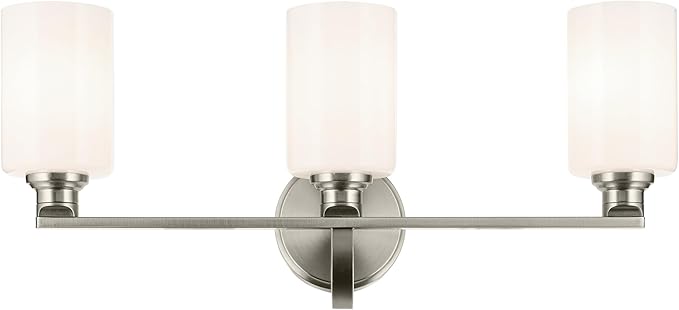 Kichler Gioe 24.25 in 3-Light Bathroom Vanity Light Fixture with Opal Glass in Brushed Nickel, Damp Rated Modern Wall Mount for Mirror, Powder Room (24.25 in W x 10.5 in H), 55226NI