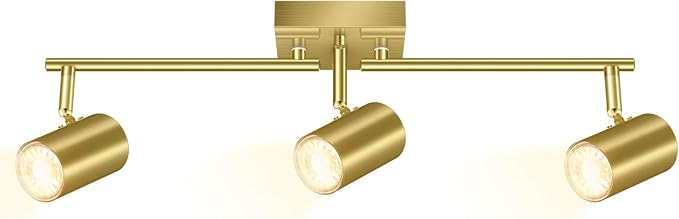 3 Light Track Lighting Fixtures Ceiling, Gold Kichen Track Lighting, Rotatable Light Heads, Adjustable Modern LED Track Lights for Kitchen/Living Room/Hallway/Bar,GU10 Bulb Not Included