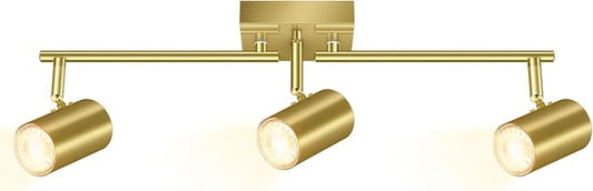 3 Light Track Lighting Fixtures Ceiling, Gold Kichen Track Lighting, Rotatable Light Heads, Adjustable Modern LED Track Lights for Kitchen/Living Room/Hallway/Bar,GU10 Bulb Not Included