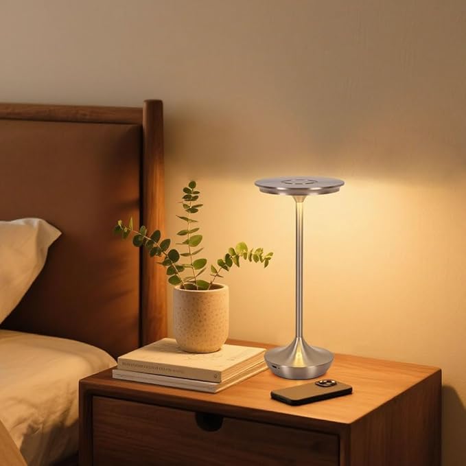 2 Pack LED Rechargeable Cordless Table Lamps,Portable Outdoor 6000 mAh Battery Operated Table Light Touch Control 3 Color Dimmable Waterproof for Patio/Cofee/Restaurant/Camping/Dining/ Bedroom-Silver