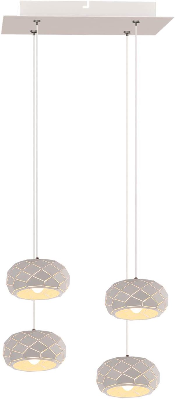Crust 4 Mini Pendant Lighting White - LED Hanging Light Fixture for Kitchen Island, Bar, Foyer - Cluster Pendants - Dimmable, Adjustable Wire, Lamp Bulb Included