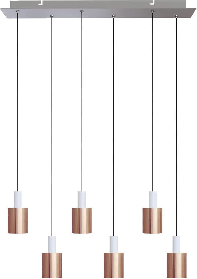 Virgo 6 Mini Pendant Lighting White-Copper - LED Hanging Light Fixture for Kitchen Island, Bar, Foyer - Cluster Pendants - Dimmable, Adjustable Wire, Lamp Bulb Included