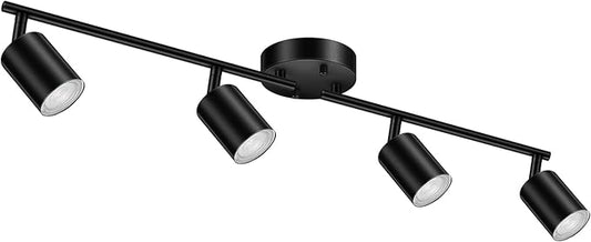Track Lighting Fixtures Ceiling Black, Kitchen Lighting Fixture, 30" 4-Light Track Light Kit, LED Wall Spotlights with Rotatable Heads, Ceiling Lights for Sink Bathroom(GU10 Socket, No Bulb)