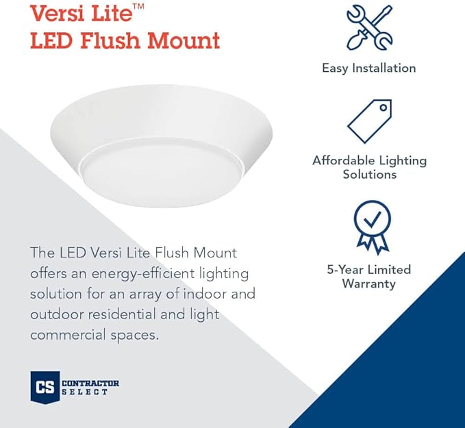 Lithonia Lighting Contractor Select 7 inch Round LED Flush Mount Thin Ceiling Light White 3000K Dimmable