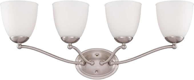 Nuvo Lighting 60/5034 Patton Four Light Vanity 100 Watt A19 Max. CUL Damp Location Frosted Glass Brushed Nickel Fixture