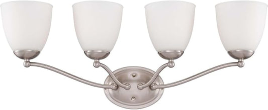 Nuvo Lighting 60/5034 Patton Four Light Vanity 100 Watt A19 Max. CUL Damp Location Frosted Glass Brushed Nickel Fixture