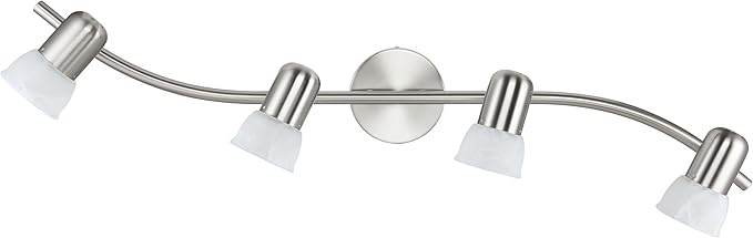 XiNBEi Lighting Track Lighting, 4 Light S-Shaped Track Light Bar with Glass, Modern Kitchen Ceiling Light Bar Brushed Nickel XB-TR1238-4-BN