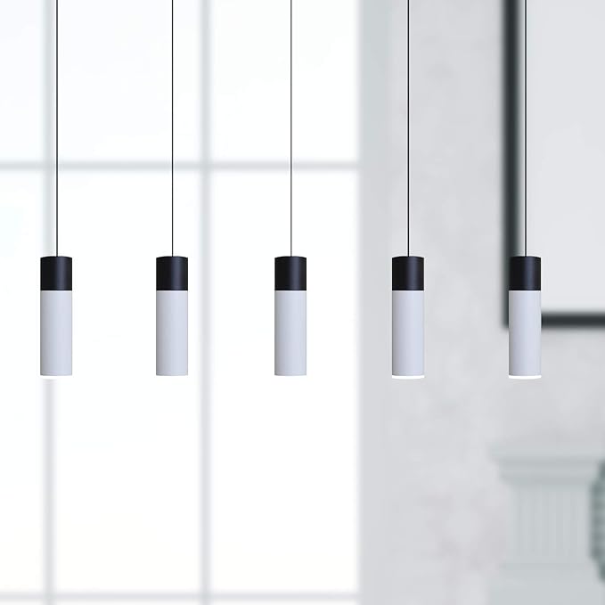 Vela 5 Mini Pendant Lighting Black-White - LED Hanging Light Fixture for Kitchen Island, Bar, Foyer - Cluster Pendants - Dimmable, Adjustable Wire, Lamp Bulb Included