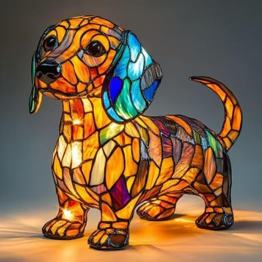 Neioaas Dachshund Lamps - Retro Dogs Stained Resin Tabletop Night Light, Dog Series Art Night Light, 3D Cute Pet Dogs Themed Lamp LED Table Lamps, Fun Gift for Dog Lovers (Dachshunds)