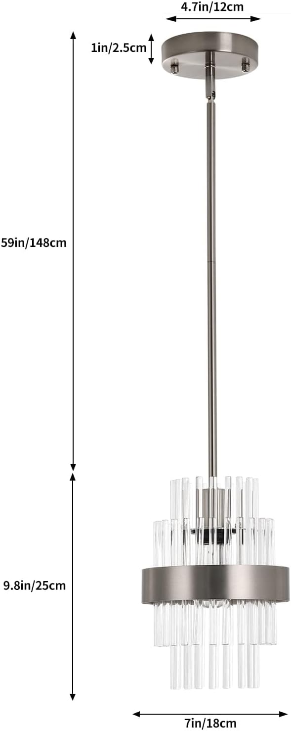 Pendant Light Fixtures, 7inch Modern Glass Pendant Lighting, Brushed Nickel Kitchen Island Pendant Lights, Height Adjustable Pendant Lighting (Brushed Nickel, 1 Pack)