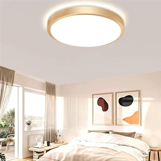 KISAD Modern and Minimalism Ceiling Lamp Ultra-Thin Circular Flush Mount Ceiling Light Acrylic Lampshade Ceiling Light Fixture for Bedroom(Gold,34cm)