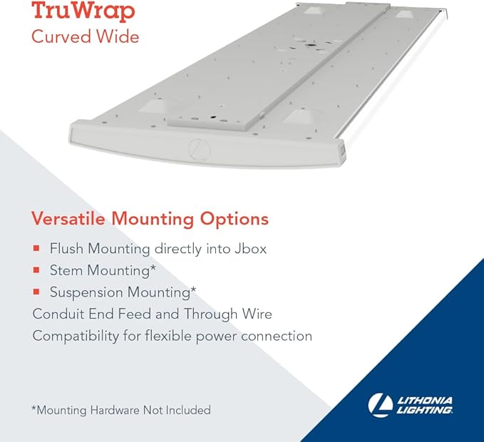Lithonia Lighting TruWrap 4 Foot LED Ceiling Light Fixture, Low-Profile Wraparound LED Shop Light, Adjustable Lumens, Selectable Warm White/Cool White/Daylight Color, Curved Diffuser, Wide Width