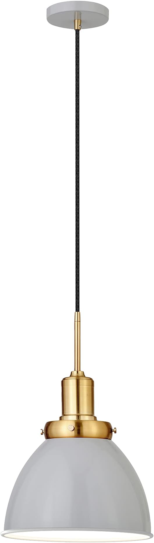 Henn&Hart 12'' Industrial Dimmable Pendant Light Fixture with Flat Gray Metal Dome Shade and 8' Adjustable Cord for Kitchen Island, Dining Room or Game Room, Flat Gray/Gold