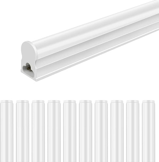 LightingWill 10 Pack LED Shop Light 4FT, Warm White 3000~3500K, 20W, Linkable T5 Integrated Fixture, Utility LED Ceiling Light and Under Cabinet, Corded Electric with Built-in ON/Off Switch