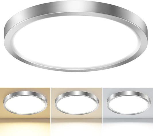 hepside 1PACK LED Flush Mount Ceiling Light - 3CCT Selectable 3000K-4000K-6500K & 100W Equivalent Modern Kitchen Recessed Ceiling Lamp 24W 3200Lm 12 Inch for Bathroom Closet Laundry Bedroom Hallway