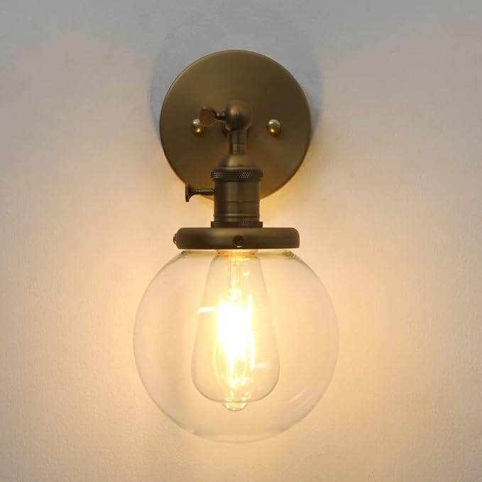 Phansthy Bathroom Light Fixture Single Industrial Wall Sconce with 5.9 Inches Globe Lampshade (Antique)