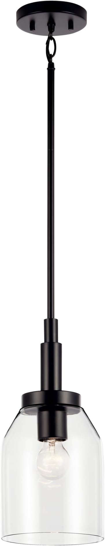 Kichler Madden 1-Light Mini Pendant with Clear Glass in Black, Sloped Ceiling Compatible, for Bathroom or Kitchen (15" x 7"), 52725BK