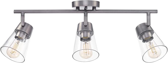 GLOBE Electric 64000045 24" 3-Light Track Lighting, Pewter, Clear Glass Shades, Ceiling Light, Pivot Shade, 3 Bulb, Kitchen Lights, E26 Socket