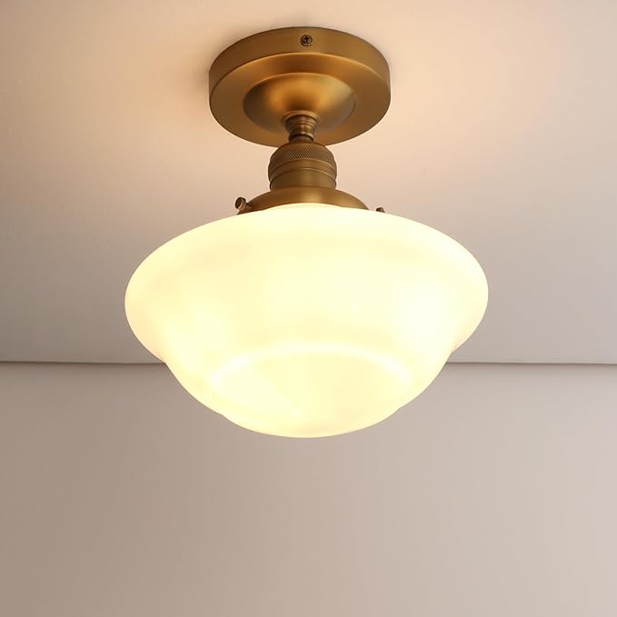 Pathson Vintage Flush Mounted Ceiling Lighting with Milk White Glass Shade, Mid-Century Style Ceiling Light Fixture for Hallway Foyer Loft Living Room Bedroom