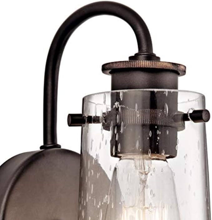 Kichler Braelyn 9.5" Wall Sconce in Olde Bronze®, 1-Light Industrial Wall Mount with Clear Seeded Glass, (9.5" H x 5" W), 45457OZ