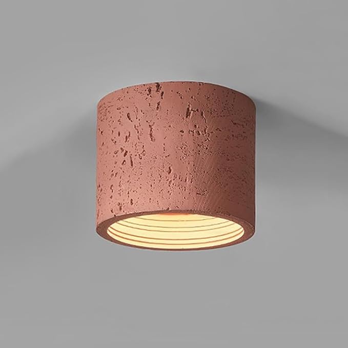 Modern Minimalist Concrete Ceiling Light Fixture Flush Mount LED Ceiling Lamp for Living Room, Bedroom, Hallway Wabi-Sabi Style Cement Cylinder Spotlight Warm White 3000K(Red Color,H-11cm)
