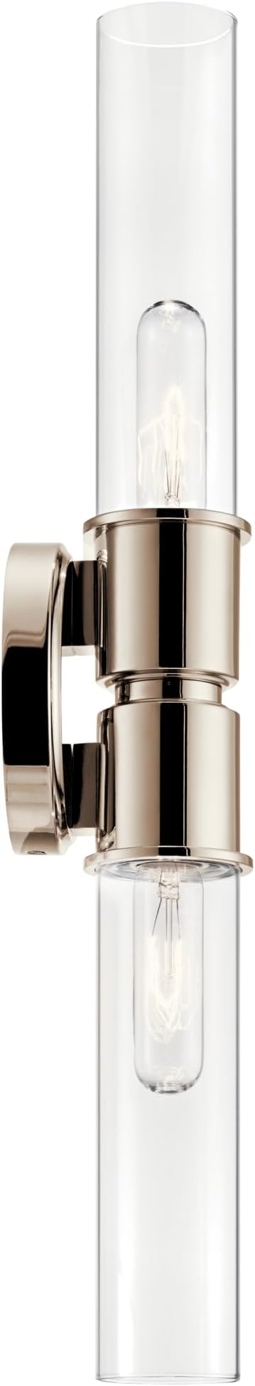 Kichler Aviv 2-Light Wall Sconce, Modern Light with Clear Glass in Polished Nickel, for Bedroom, Laundry Room, Kitchen or Hallway (24" x 5.5"), 52654PN