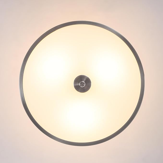 BUXVRCS Semi Flush Mount Ceiling Light Fixture, 3-Light Drum Lighting Fixtures, Hallway Light Fixture Ceiling Mount with Fabric Shade, Close to Ceiling Light for Bedroom Bathroom (Brushed Nickel)