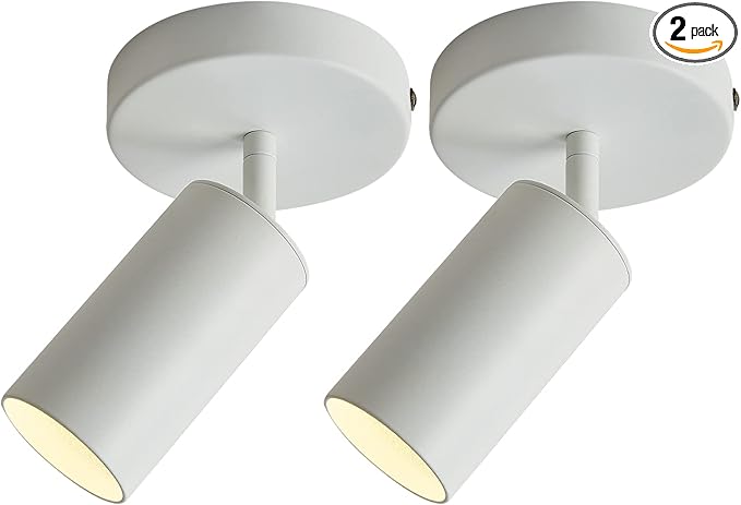 Track Lighting Ceiling Spotlight, White Ceiling Light Fixture, Gu10 Ceiling Spotlights Indoor Angle Adjustment Modern Wall Lamp for Living Room, Gallery, Cabinet, Hallway, Bedroom 2 Packs