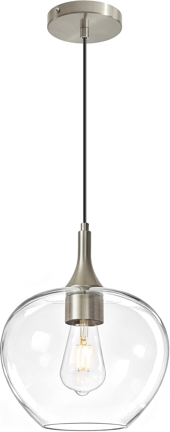 Glass Pendant Lights Kitchen Island, 9.45'' Brushed Nickel Pendant Lighting Fixtures, Modern Hanging Ceiling Light with Clear Glass Shade for Farmhouse Dining Room Bedroom Hallway(1 Pack)
