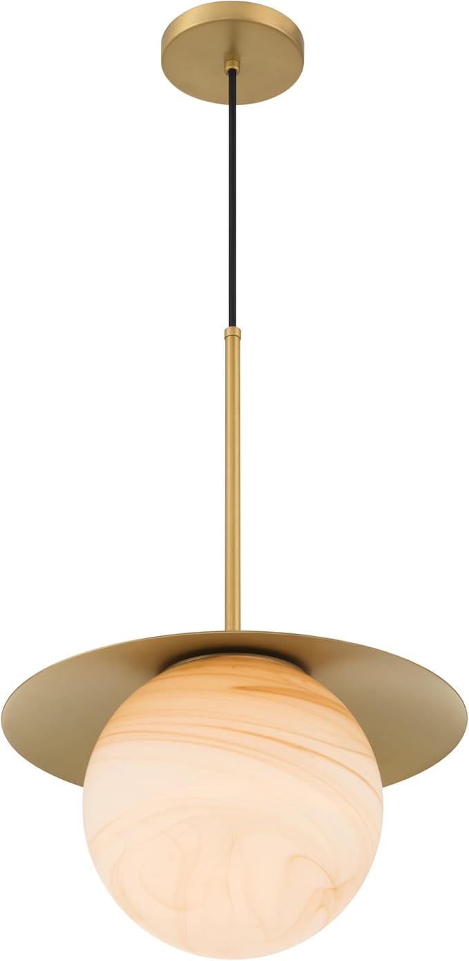 Minka-Lavery 10385-732 Olenne 14" 1-Light Pendant - Legacy Brass with Etched Amber Swirl Glass