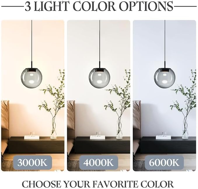 Advanced 3CCT Smoke Glass Pendant Light, Built-in LED Panel for Ultra-Even, Glare-Free Lighting, Modern Design and Stylist Fixture for Kitchen Island, Dining Table and Bedside(7.9in, 3-Pack)