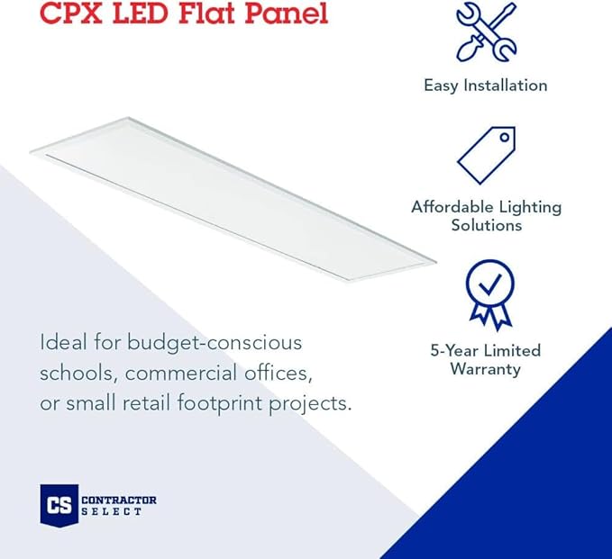Lithonia Lighting CPX 1x4 LED Flat Panel Light, 1 Ft. x 4 Ft. LED Light Panel, Ceiling Lighting Fixture, 2500/3200/4000 Adjustable Lumens, 3500K/4000K/5000K Switchable CCT, Smooth Satin Lens, White