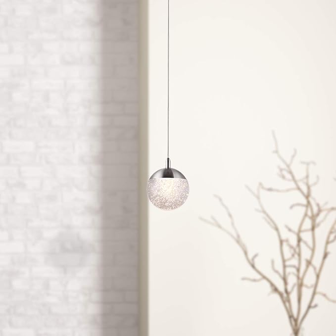 contec development Galaxy 1 Mini Pendant Crystall Ball Lighting Nickel - LED Hanging Light Fixture: Kitchen Island, Bar, Foyer - Cluster Pendants - Dimmable, Adjustable Wire, Lamp Bulb Included