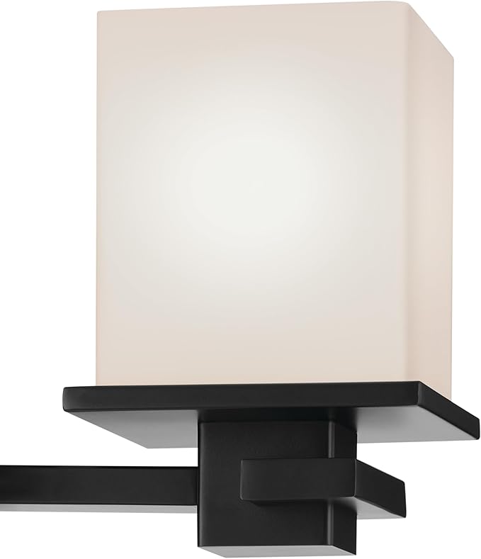 Kichler Tully 6.5" 1-Light Wall Sconce with Satin Etched Cased Opal Glass in Black for Vanity, Living Room, Dining Room, Bedroom, Laundry Room, Mudroom, Hallway, Stairwell (6.5 x 5 x 7"), 45149BK